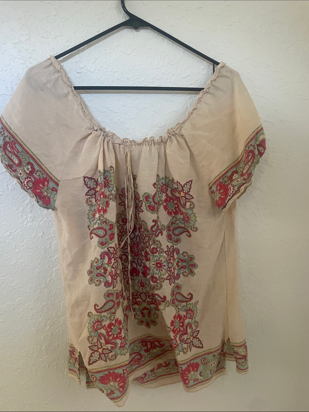 Lucky Brand Beige Tunic with Pink & Green Floral Print